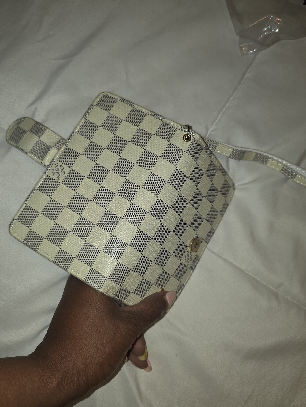 Damier Inspired Small Wallet Clutch - White/Gray